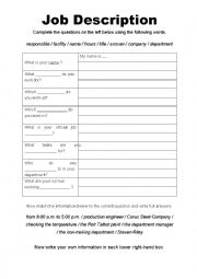 English Worksheet: Job Description