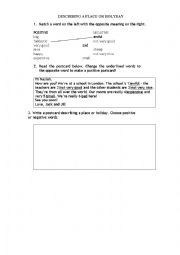 English Worksheet: DESCRIBING A PLACE OR HOLYDAY