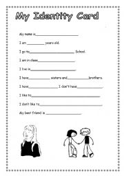 English Worksheet: My Identity Card