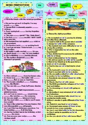 English Worksheet: Mixed prepositions (+  key)