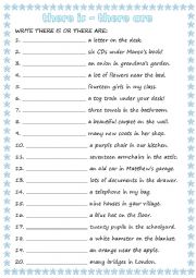 English Worksheet: there is - there are