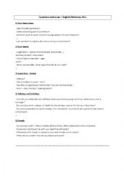 English Worksheet: Questions Oral exam 