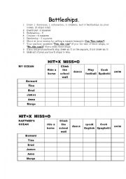 English Worksheet: BATTLESHIPS