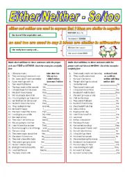 English Worksheet: either/neither so/too