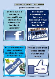 English Worksheet: 12 SPEAKING CARDS. TOPIC FACEBOOK