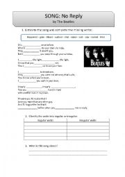English Worksheet: SONG: No Reply by The Beatles (Past Verbs)