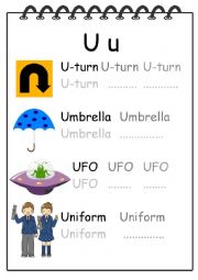 English Worksheet: Alphabet Writing Worksheet U