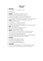 English Worksheet: Trinity Level 1 Question Sheet