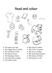 English Worksheet: Read and colour (for little kids)