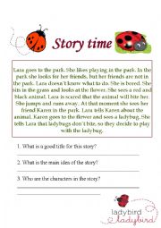 English Worksheet: A simple story about a ladybug