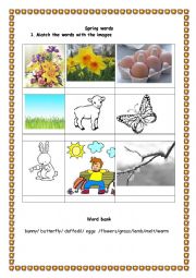 English Worksheet: Spring words. Matching images with words. Wordsearch.
