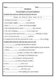 English Worksheet: Present Simple Vs Present Continuous