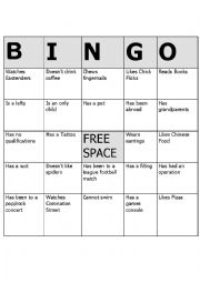 English Worksheet: Bingo