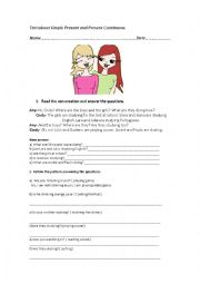 English Worksheet: SIMPLE PRESENT AND PRESENT CONTINUOUS