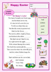 English Worksheet: Mr Bunnys Letter