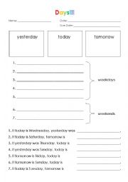 English Worksheet: Days : Yesterday, today, and tomorrow