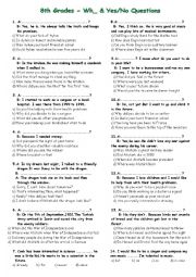 English Worksheet: Wh_ & Yes/No Questions Practise for 8th Graders