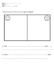 English worksheet: Draw and write sentences using can and cant