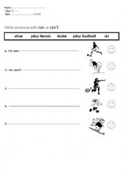 English worksheet: Write sentences using can or cant