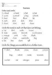 English worksheet: Revision for clothes unit