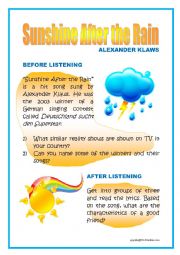 English Worksheet: Alexander Klaws - Sunshine After the Rain