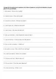 English Worksheet: Indirect Questions (40 Questions)