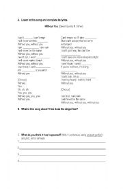 English Worksheet: Song worksheet: Without You (David Guetta ft. Usher)