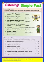 English Worksheet: LISTENING SIMPLE PAST (PAST OF BE) REUPLOAD