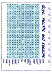 English Worksheet: days, months and seasons wordsearch