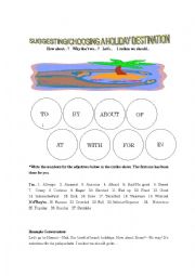 Choosing a holiday destination using adjective/preposition  combos