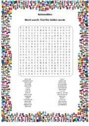 nationalities wordsearch - ESL worksheet by gabyvelaflor