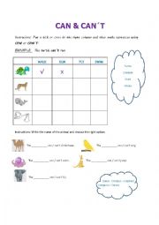 English Worksheet: CAN & CANT 