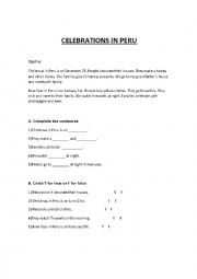 English Worksheet: CELEBRATIONS IN PERU