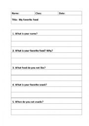 English Worksheet: Basic Writing Worksheet - Food Topic