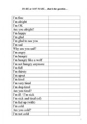 English Worksheet: 128 TO BE expressions