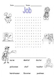 English Worksheet: job words puzzle searching