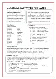 English Worksheet: Language Activities for maths