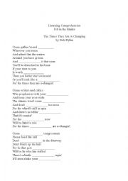 English Worksheet: Listening Comprehension - Fill in the Blanks Lyrics 