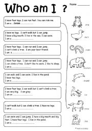 English Worksheet: Match description to animal (can/cant)