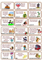 English Worksheet: American & British culture Game cards (set 1)