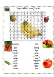 English Worksheet: vegetables and fruits