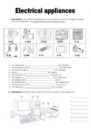 English Worksheet: Electrical Appliances and Computer Parts