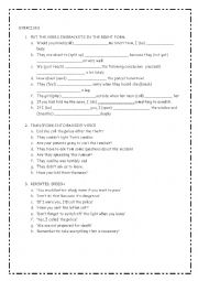 English Worksheet: exercises of passive reported speech and tenses