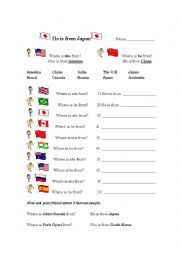English Worksheet: Where is he from?