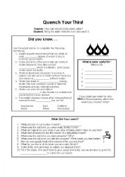 English Worksheet: Reading comprehension and Vocabulalry on Water