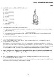 English Worksheet: Test for vocabulary countries, nationalities and colours