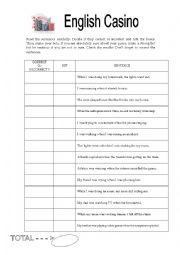 English Worksheet: GAME! (past continuous) English Casino