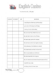 English Worksheet: GAME! (present simple) English Casino