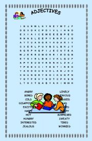 Wordsearch of feelings adjectives