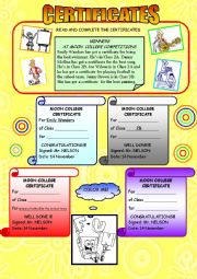 English worksheet: CERTIFICATES